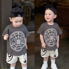 🧡🧡 BT524- Bộ áo TƠ nhện màu xám mix quần trắng hoạ tiết in