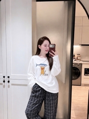 Set1048- Bộ mặc nhà áo thun dài phối ưuaanf suông