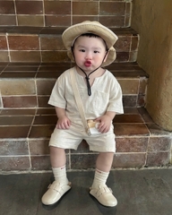 BT949-Bộ đũi trắng linen cộc tay cho bé