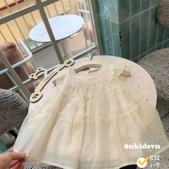 DAMGAI06-Đầm bé gái màu be 2 lớp xếp tầng xòe chất tơ
