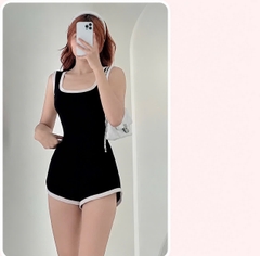 SET996-Jumsuit/ Bộ đi biển liền thân sát nách CÓ SẴN ĐỆM NGỰC màu đen viền trắng