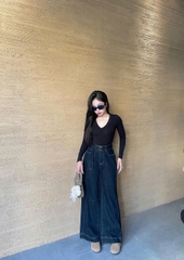 QUAN073-QUẦN JEANS ỐNG RỘNG KÈM ĐAI DÀI 102CM