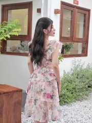 Đầm voan tầng cổ vuông 2 lớp