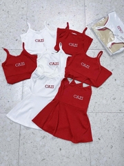 CB365- Combo 2 váy 2 dây bé gái Cazi trắng đỏ chất cotton mát