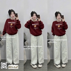 Set832- Set áo nỉ đỏ phối quần suông xám