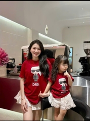 A249-Áo thun cặp MẸ CON màu đỏ in lụa đen