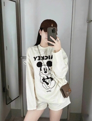 SET1019-Set áo thun dài mickey phối quần cộc be
