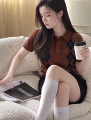 A735- Áo len trám nâu cộc tay Camilla
