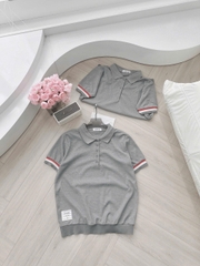 A186-Áo len tăm cộc tay Thom xám cổ bẻ