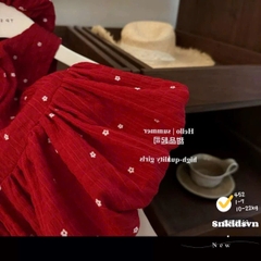 Damgai02- Đầm bé gái đỏ bi  bồng chân tặng kèm buộc tóc