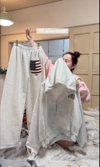 SET744-Bộ nỉ dày thu đông có mũ bo gấu