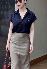 😚☘️☘️☘️SET513- SET SƠ MI TAY vạt thêu gấu mix CV bút chì