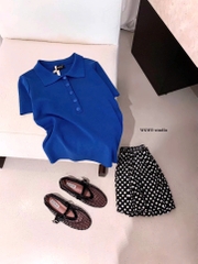 A599-Áo len polo dệt kim cộc tay màu xanh dương mẫu mới