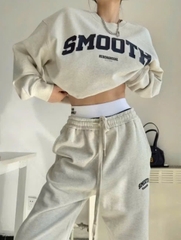 Set809 Bộ mặc nhà áo nỉ màu xám phối quần bo ống