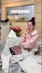 SET744-Bộ nỉ dày thu đông có mũ bo gấu