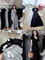 Dam194-Đầm xòe dáng dài cổ tim 2 màu đen-XÁM chất ZIP