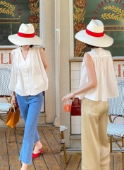 ☘️ A105-ÁO SƠ MI TRẮNG LI-EN DÚM VAI TÚI BÊN🌺