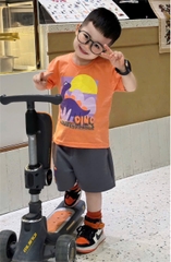 BT447- Bộ áo cotton KHỦNG LONG CAM mix quần cua màu ghi