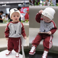 bt725- Bộ  thể thao ghi sọc đỏ chất nỉ haida