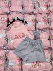 Set610- Bộ áo dây Pink viền ren hồng quần xám có đệm ngực