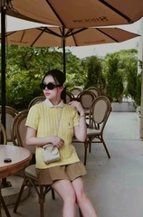 A383- Áo len cộc tay dệt kim vàng tươi