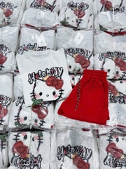 Set684- Set kitty áo trắng quần đỏ dáng cộc  chất cotton