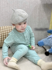 Bt673- Combo 2 bộ cotton zip bi trắng-xanh dài tay