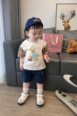 BT849-Bộ áo thun  tay kẻ  phối quần than cho bé 9-23kg
