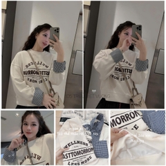 A132-Áo nỉ nữ tay phối kẻ tặng kèm khăn