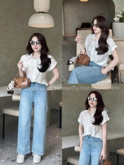 🍀A255-  SƠ MI GU TÚI BÊN TAY vạt đính cúc 2 màu