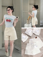Quan050- Quần short jeans  trắng gạo mác da full tem nhà máy