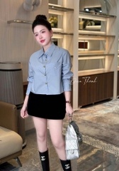 A512-Áo sơ mi tay lỡ xanh biển thêu tay mẫu mới