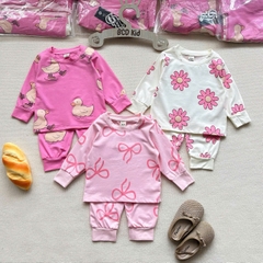 BT1007- Set 3 bộ thun dài tay hồng trắng cho bé gái