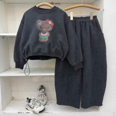 SET848-Bộ nỉ xám KITTY bo gấu cho mẹ và bé