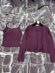 A369-Set áo thun díp 2 dây phối cadigan màu tím