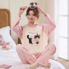 SET1022-Bộ mẹ con dáng dài màu hồng hình in