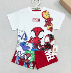 BT273- Bộ MARVEL trắng đỏ áo cotton mix quần cua bé trai
