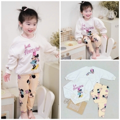Bn148- (8-25kg)- Bộ nỉ thu đông dài tay bé gái Mickey cam trắng VNXK