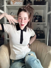 a251- Áo polo chấm bi cổ đen chất đẹp full tem