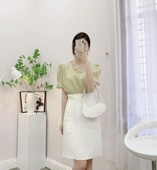 Áo sơ mi tơ viền ngọc tay bồng 3 màu