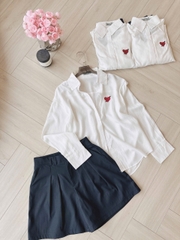 Set564- Set áo sơmi trắng đũi phối quần short màu than