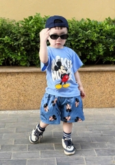BT485- Bộ áo cotton Mickey mouse xanh lá mix quần cua bé trai