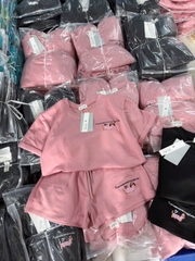 SET518- Set thun mì cộc thêu Cún 2 màu đen,hồng