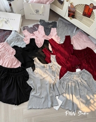 SET921- Set mặc nhà áo sát nách phối quần short 4 màu vải cotton mát
