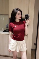 a696- Áo len thêu tim 2 màu kẻ-đỏ full tem