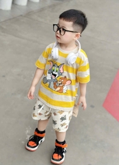 BT285- Bộ mèo TOM vàng chanh kẻ sọc bé trai cotton mix quần cua