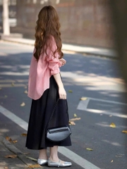 SeT973- Set váy maxi đen phối sơmi hồng