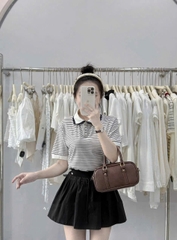 A352- Áo len kẻ mongtoghi mỏng cổ ren phối ren