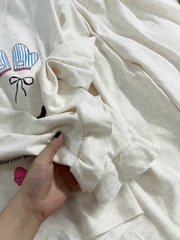 Set757- Bộ mặc nhà áo nỉ dài tay phối quần suông be