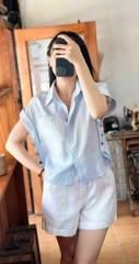 A326- Áo sơ mi cúc màu lệc bên cổ đức chất lien